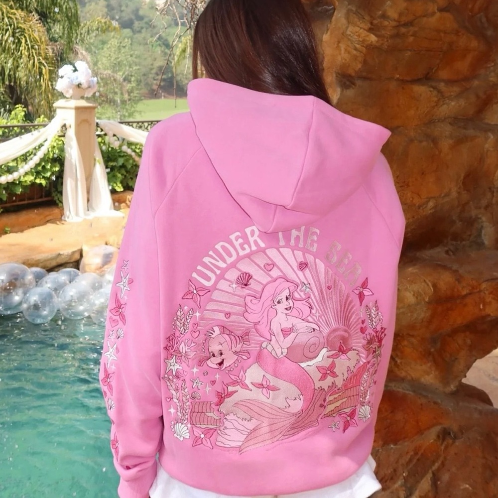 Pink palm puff and Disney “under the sea” pink hoodie. Sold out online.